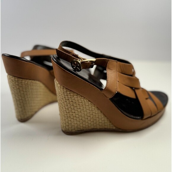 Tory Burch Tan Leather Woven Wedge Sandals - Picture 8 of 8